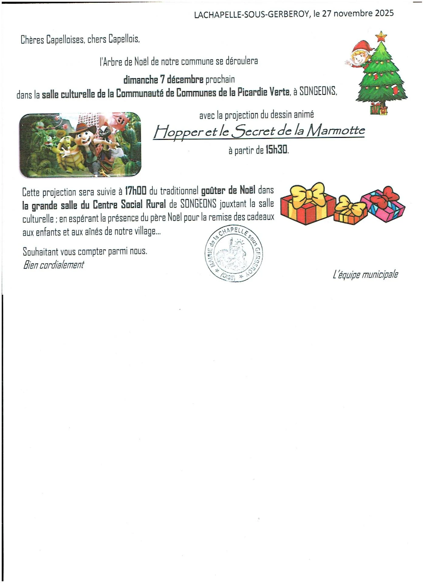 Invitation L'arbre de Noël le 7 décembre 2025