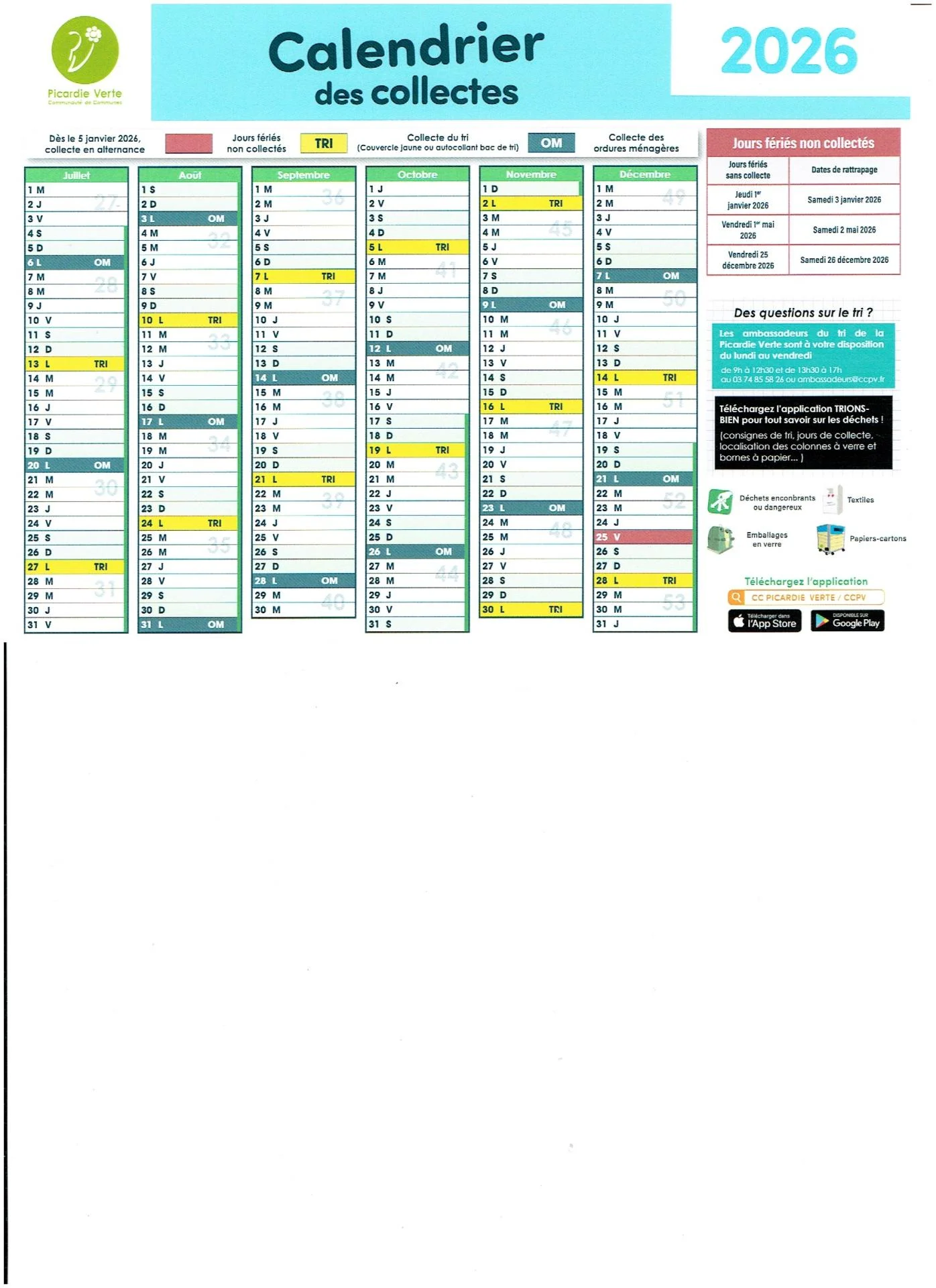 Calendrier des collectes 2026